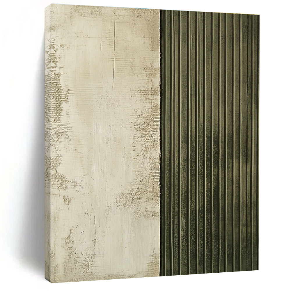 Textured Two - Tone Beige and Green Abstract Painting GER290