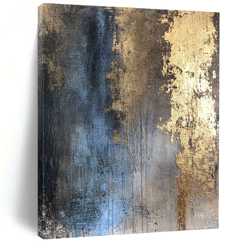 Blue and Gold Abstract Painting with Elegant Color Fusion GER094
