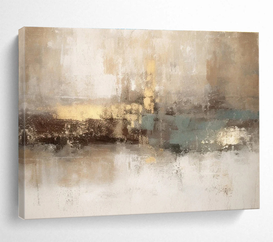 Beige Brown Teal Abstract Painting THY069