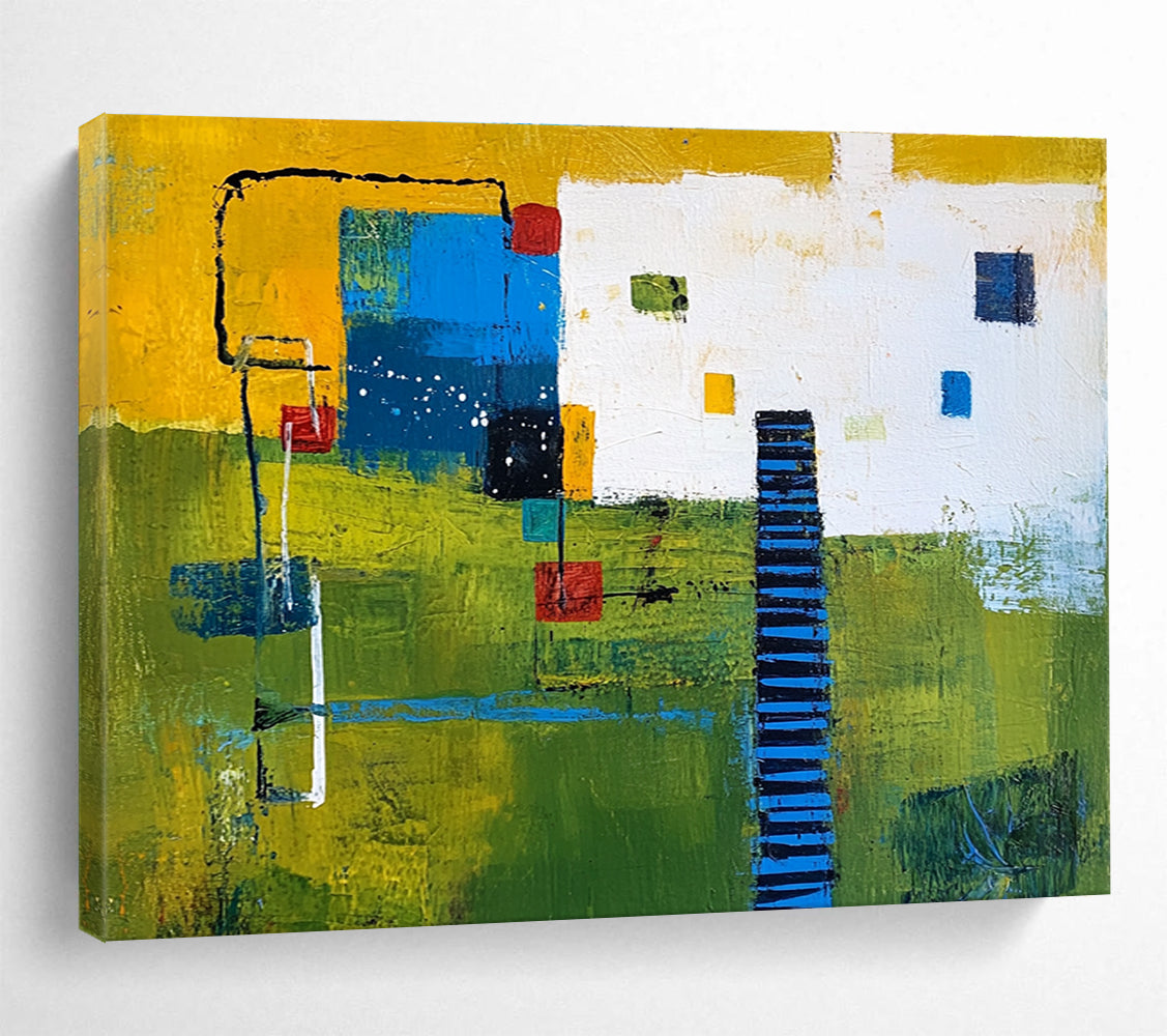 Colorful Village Abstract Painting with Bright and Earthy Hues DYP352