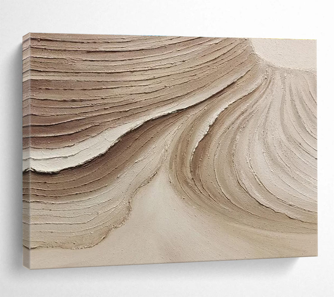 Beige Textured Abstract Painting with Natural, Sand - Like Patterns THY398