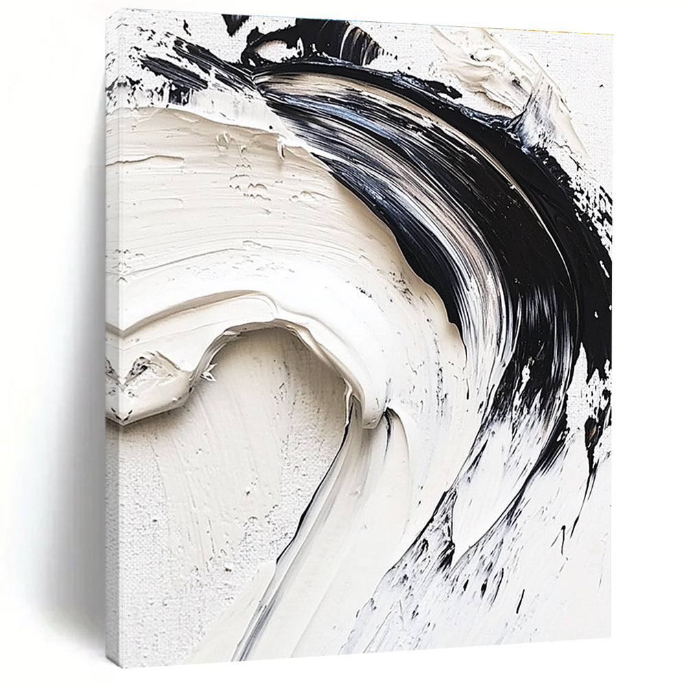Black White Abstract Painting with Textured Swirls GER737