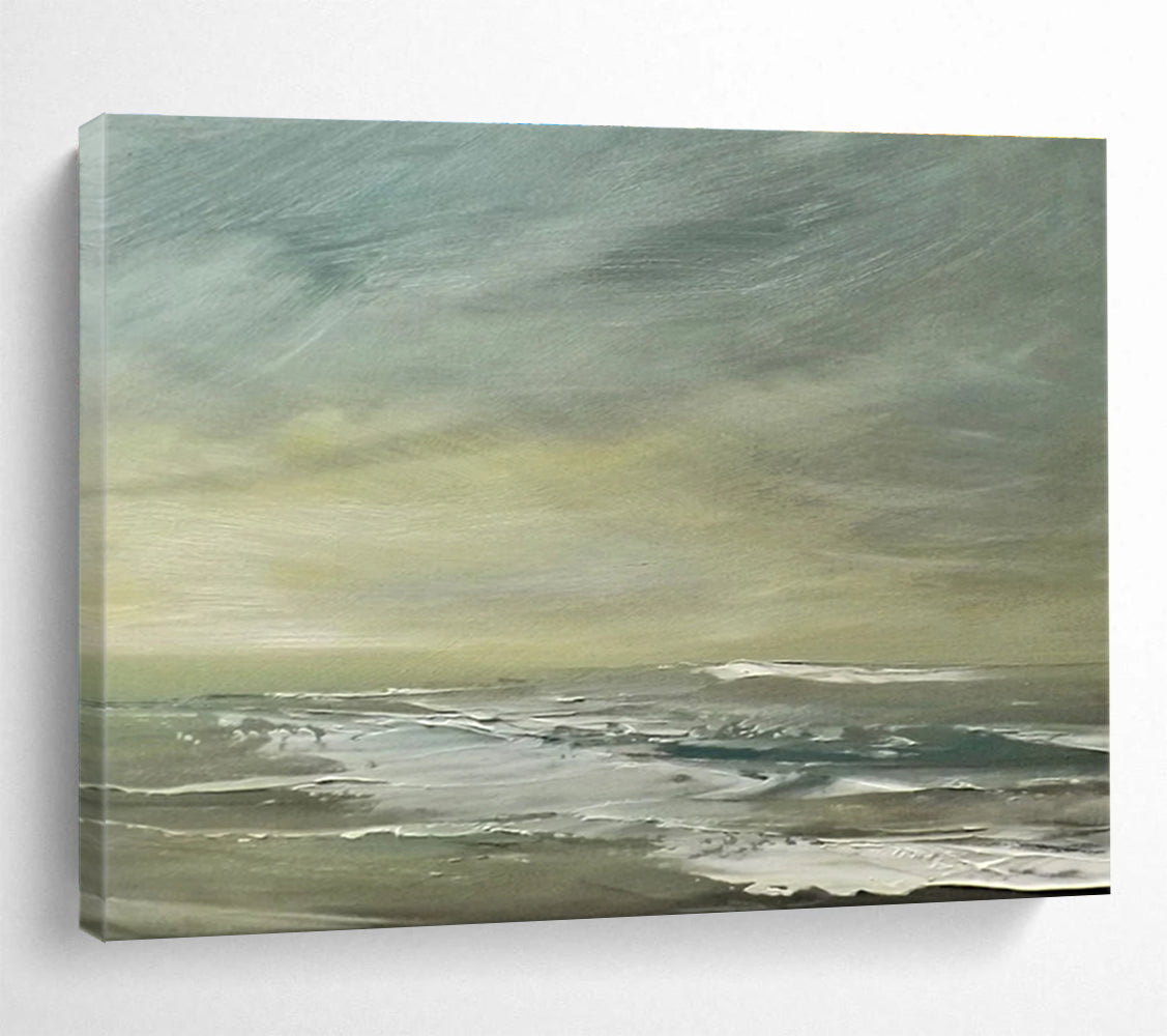 Muted Green Grey Sea Sky Abstract Painting THY026