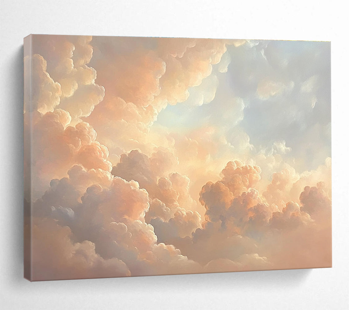 Fluffy Cloud Sky Abstract Painting with Peach and Blue Tones DYP564