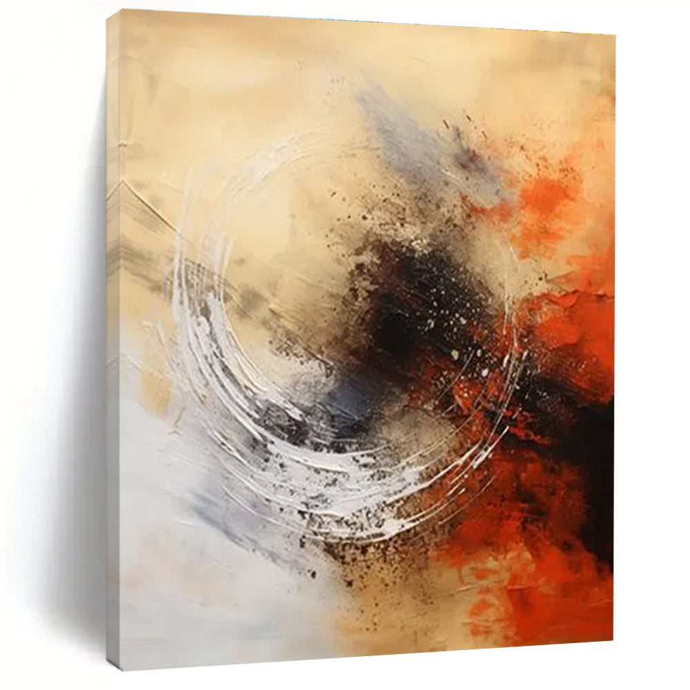 Circular Motion in Warm Hues Abstract Painting with Beige, Orange, and Black ADGE121