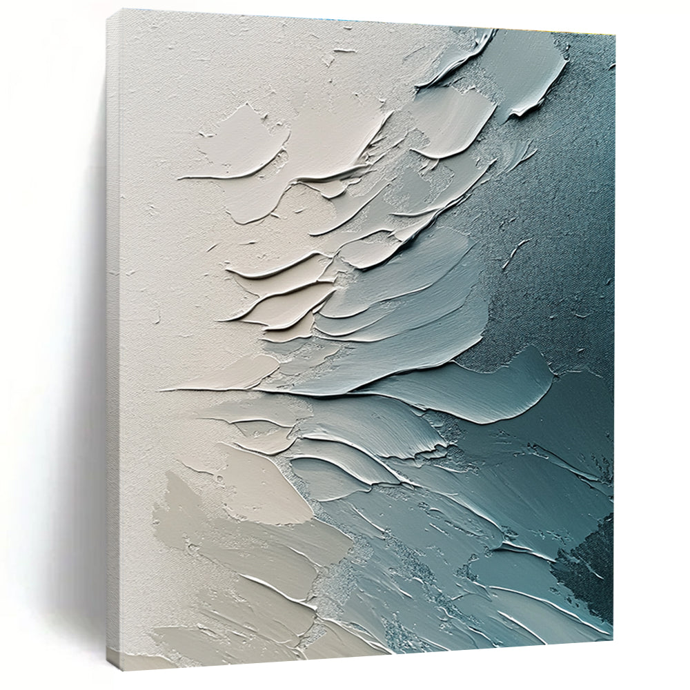 Blue Gray and White Textured Abstract Painting with Layered Brushstrokes GER648