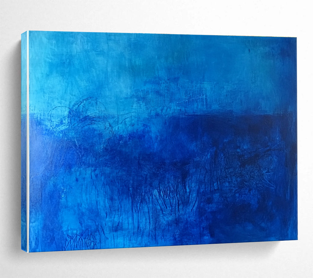 Monochromatic Blue Abstract Painting with Hidden Details DYP197
