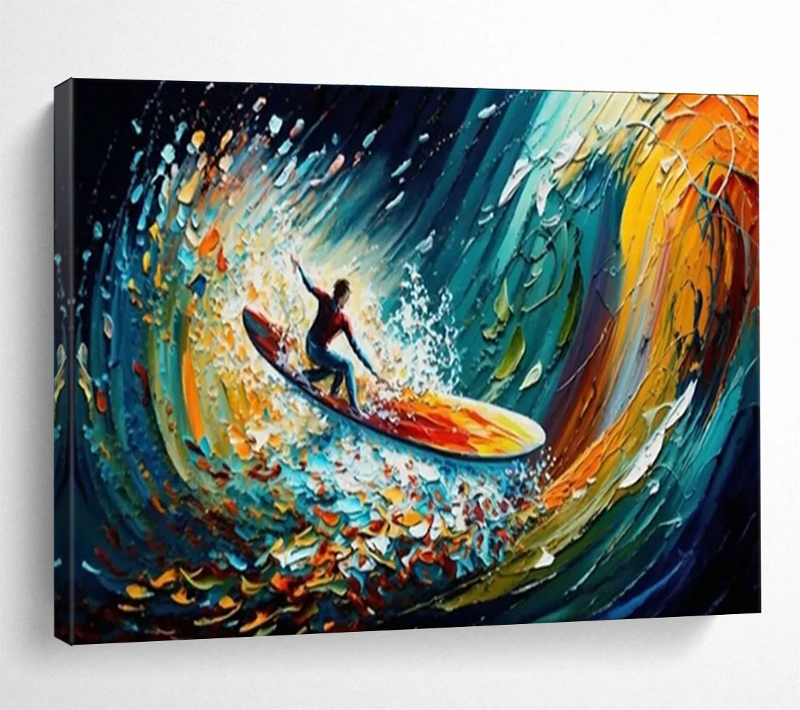 Dynamic Surfer Wave Abstract Painting with Vibrant Color Swirls THY261