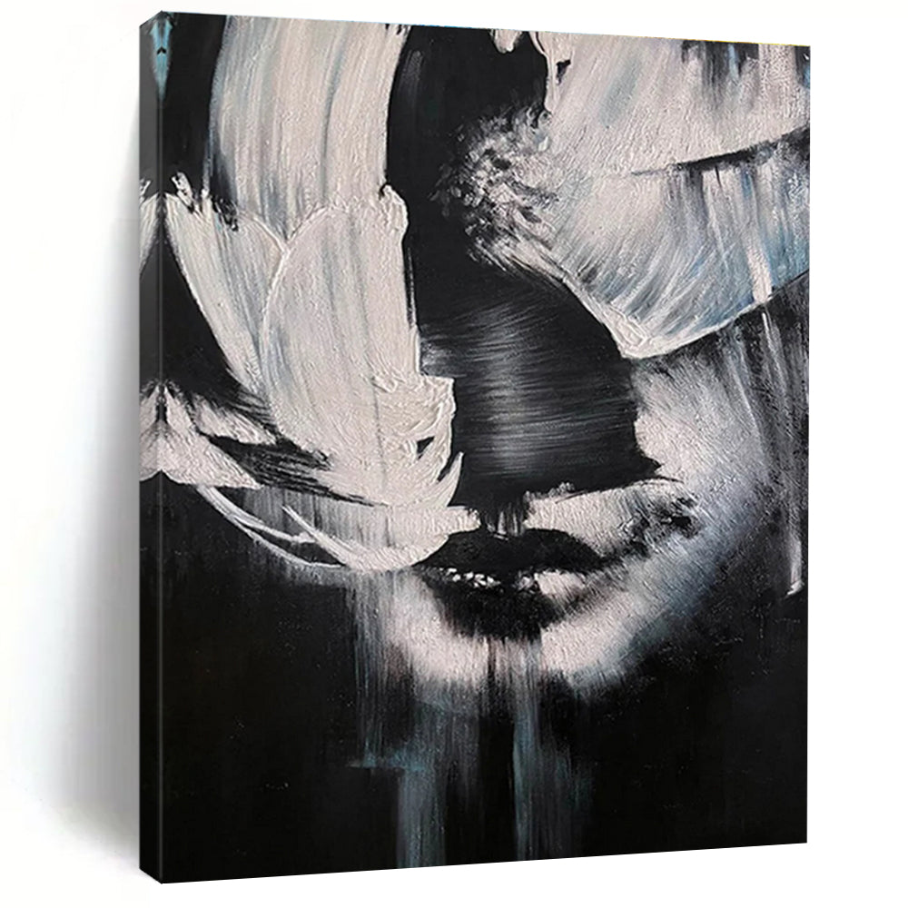Black and White Portrait Abstract Painting with Textured Strokes ADGE331