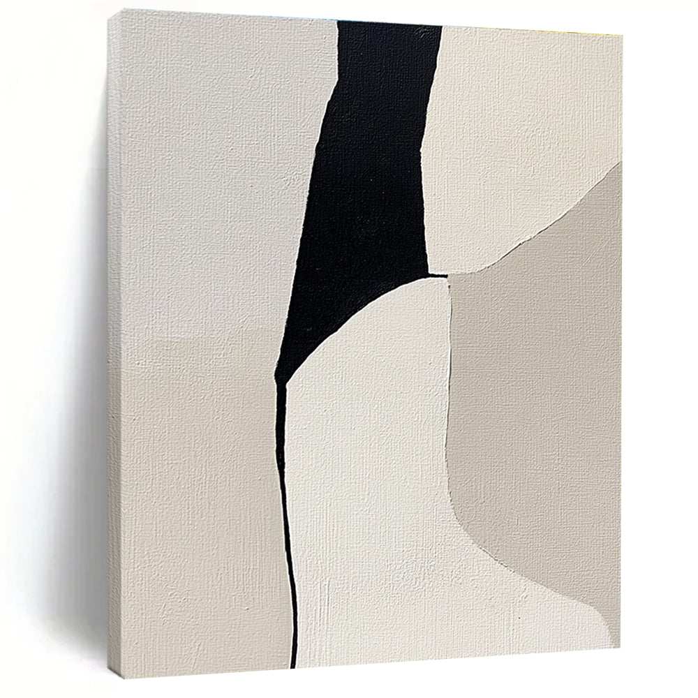 Abstract painting featuring a woman's form in shades of gray and beige on light gray canvas highlighting minimalism and depth through negative space.STSC792