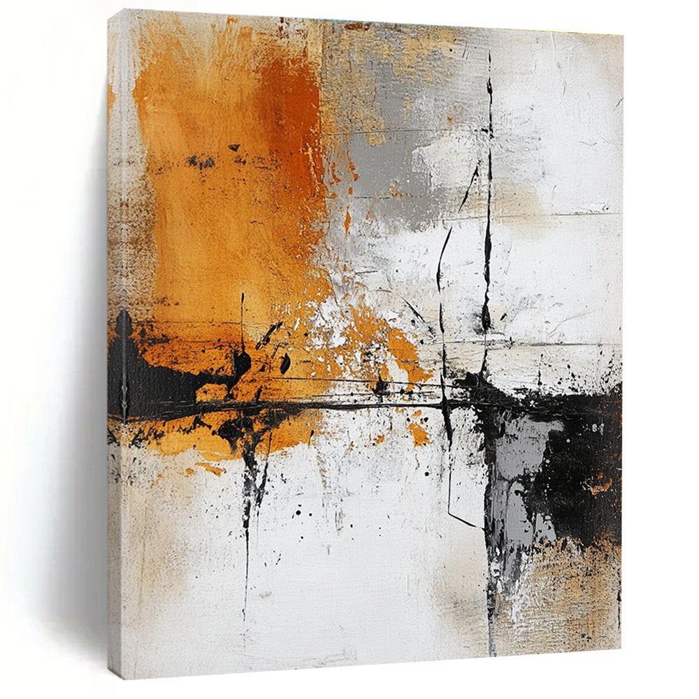 Orange Gray and Black Abstract Painting with Dynamic Splashes GER631