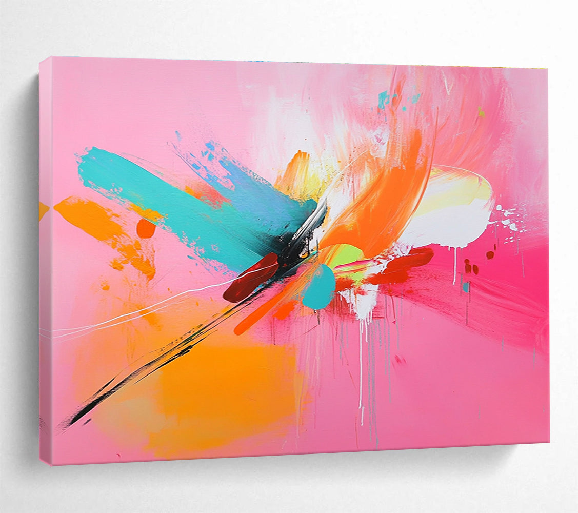 Vibrant Pink Abstract Painting with Bold Color Splashes DYP381