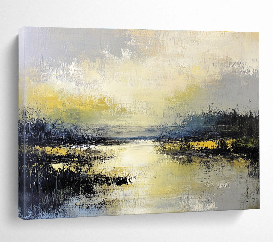 Textured Marshland Abstract Painting with Yellows Greens and Grays DYP238