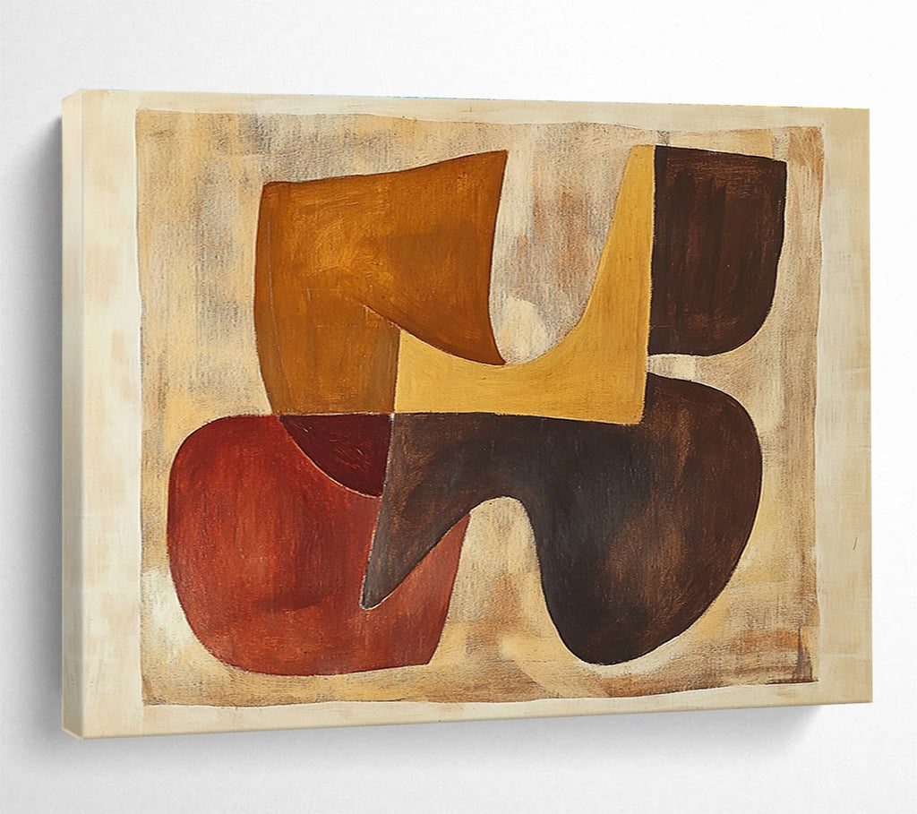 Large abstract painting inspired by Jean Arp featuring organic shapes in earthy browns and oranges.SC514