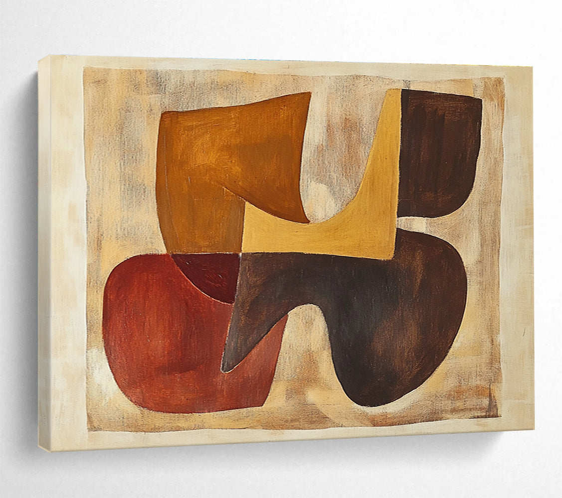 Large abstract painting inspired by Jean Arp featuring organic shapes in earthy browns and oranges.SC514