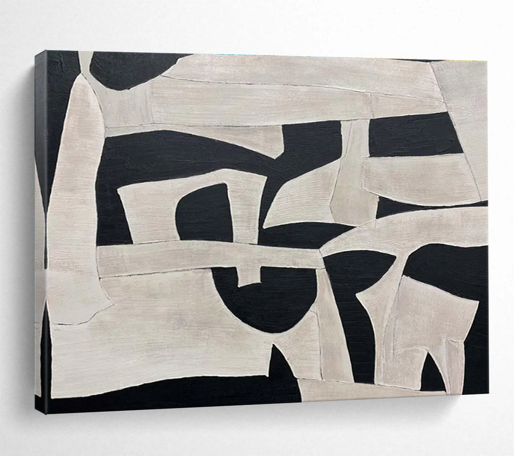 Black and White Geometric Shapes Abstract Painting THY092