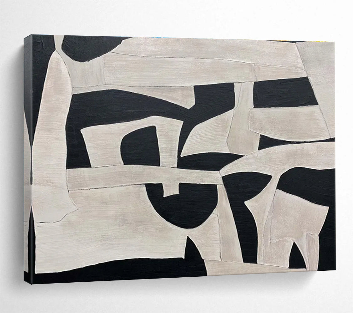 Black and White Geometric Shapes Abstract Painting THY092