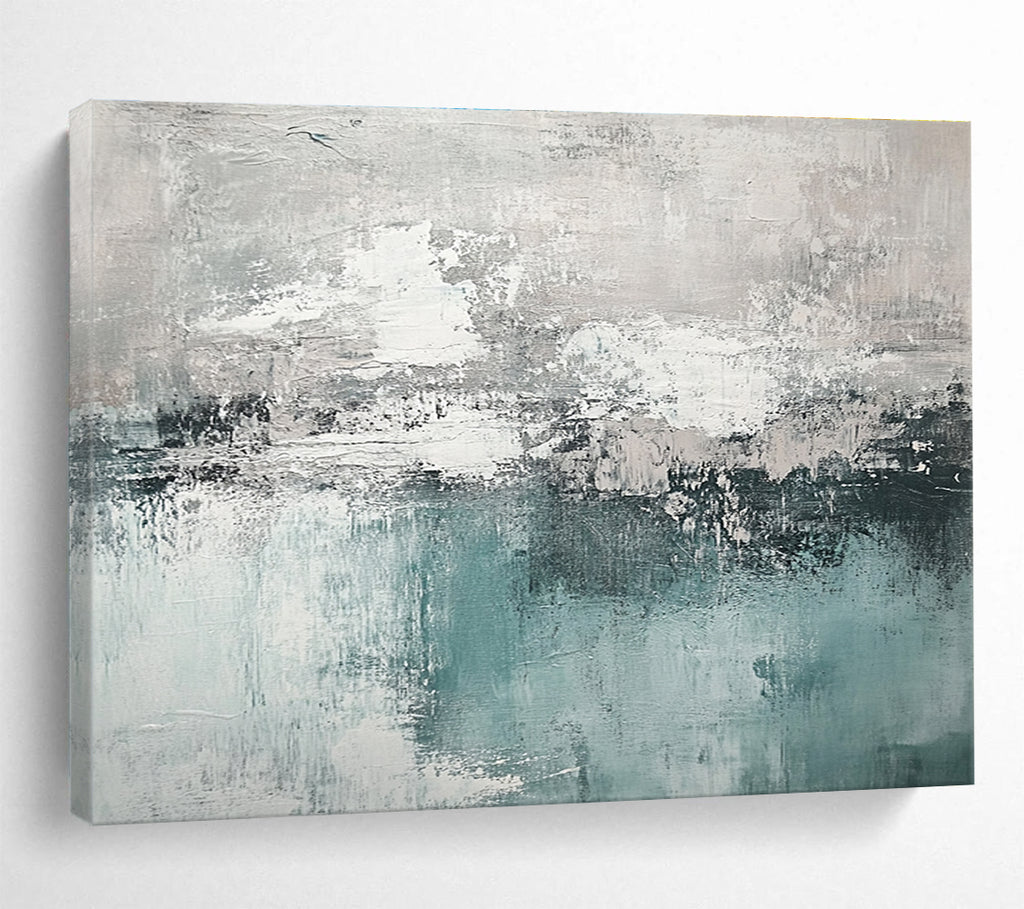Gray and Teal Abstract Painting with Textured Layers DYP454