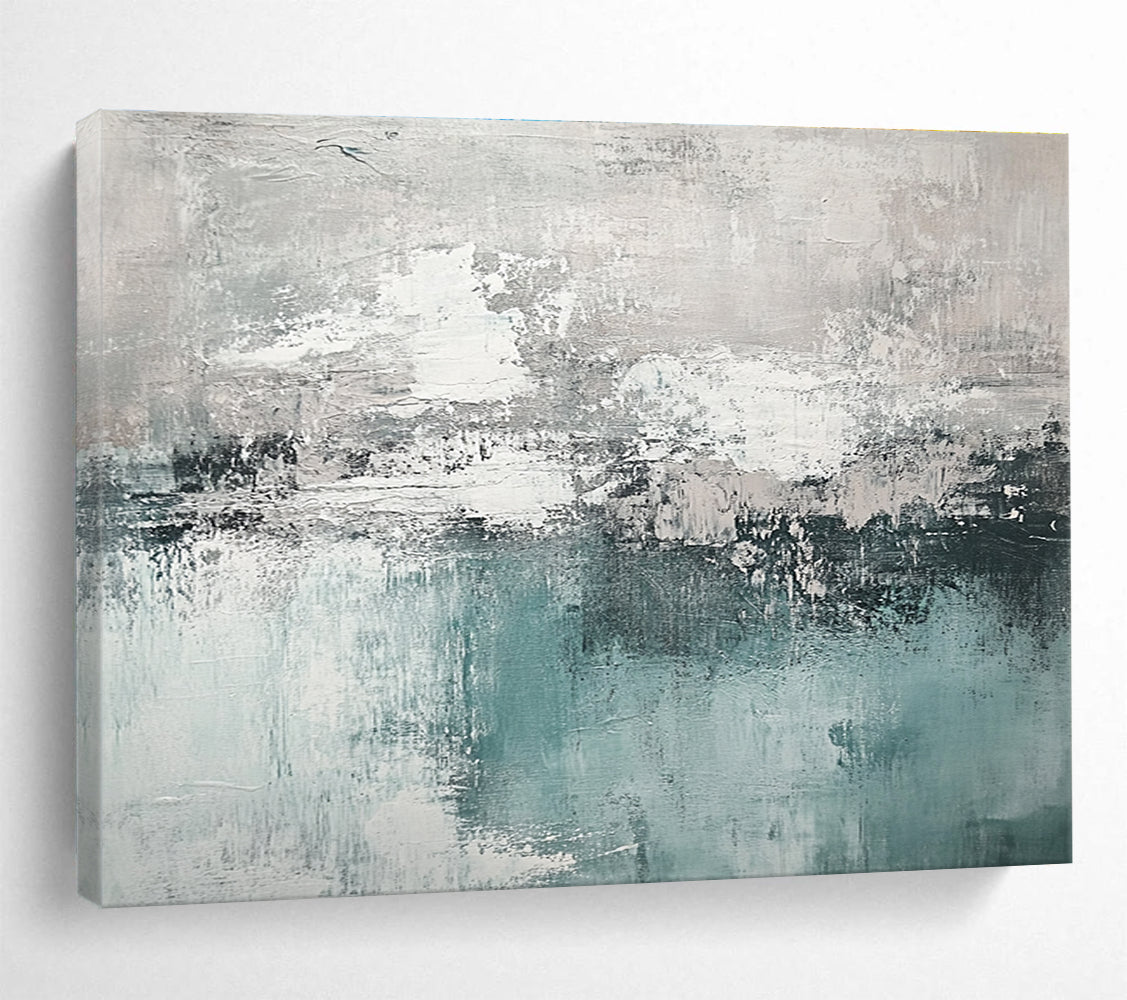 Gray and Teal Abstract Painting with Textured Layers DYP454