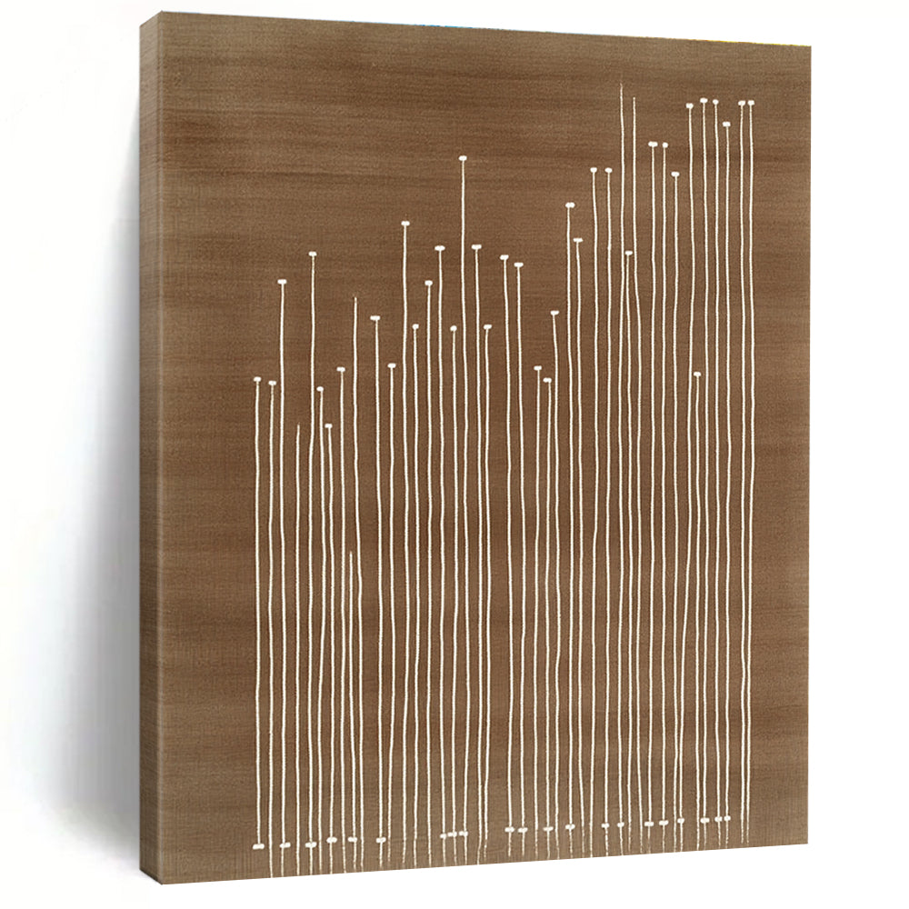 An abstract artwork featuring a brown carpet with white lines embroidered texture and simple line work in the style of Tathagata Design Studio.STSC929