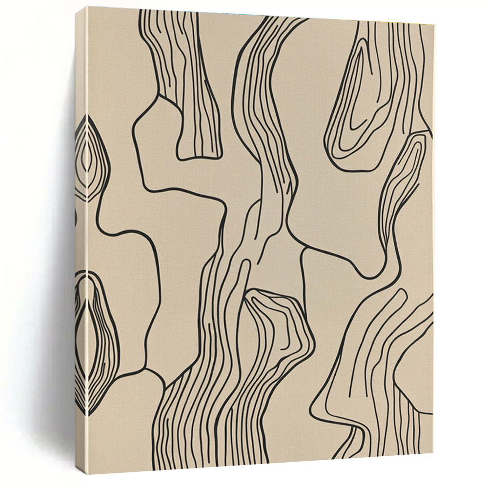 Line - Art Abstract with Black Lines on Beige GER268