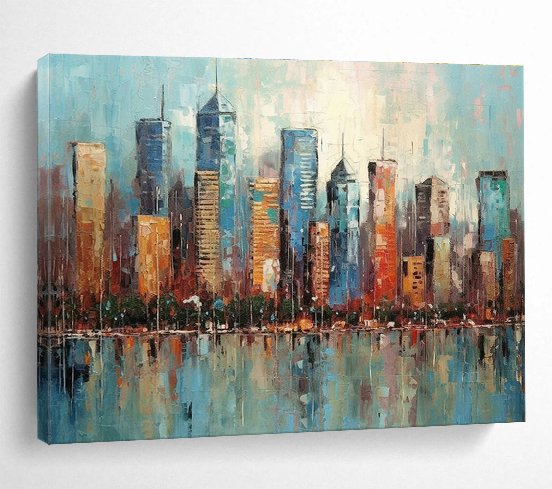 Blue Orange Cityscape Abstract Painting THY076