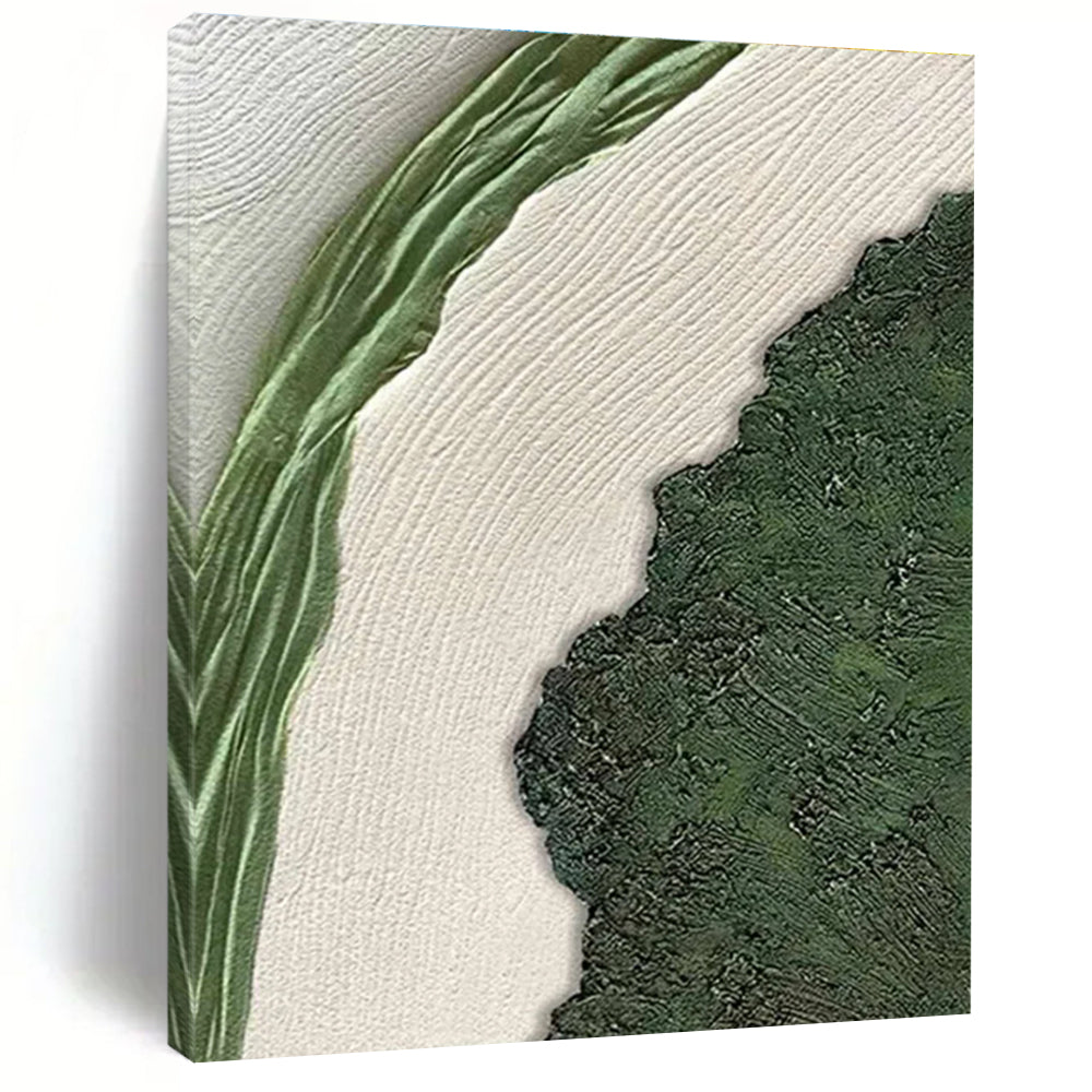 Green and White Textured Abstract Painting with Natural Shapes ADGE316