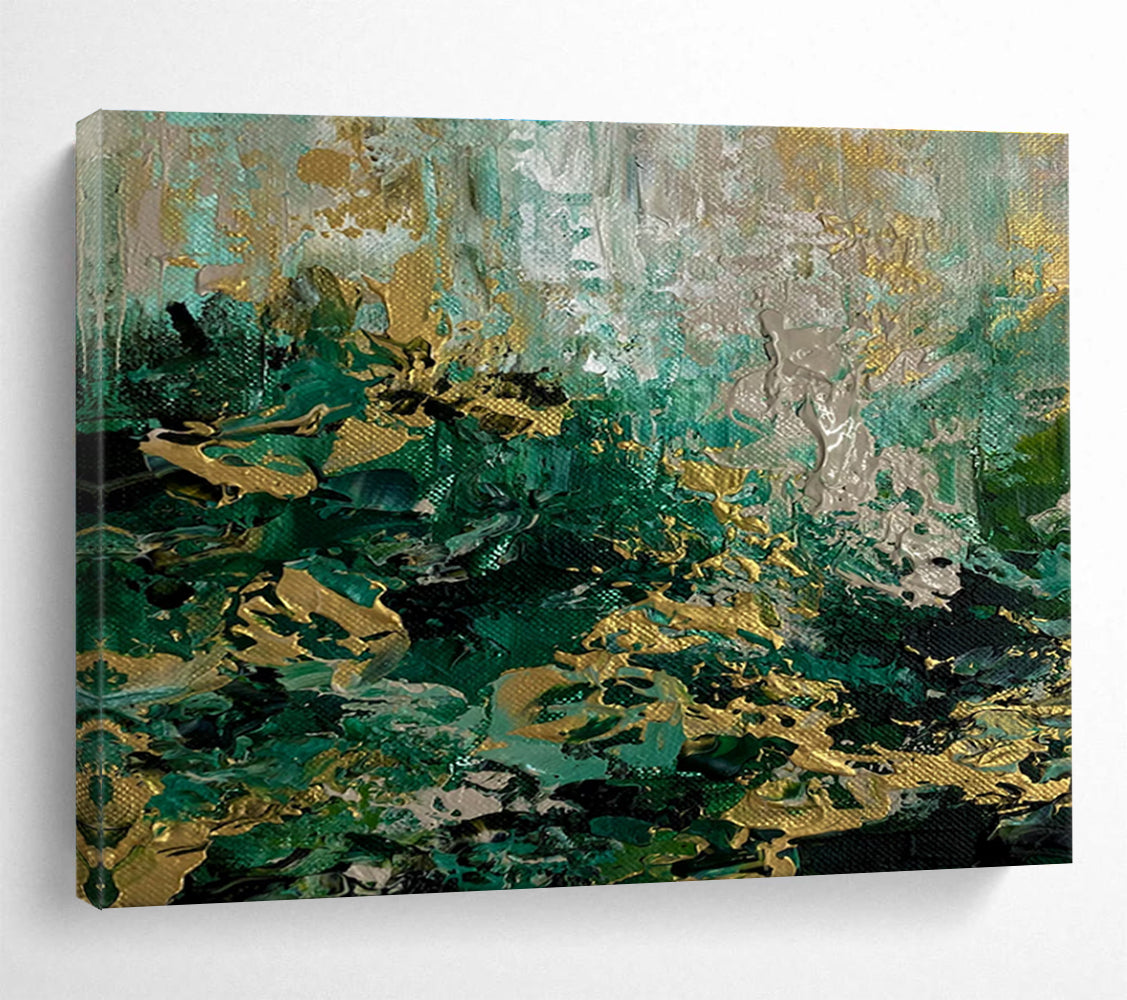 Green Gold Abstract Painting with Lush Textures THY355