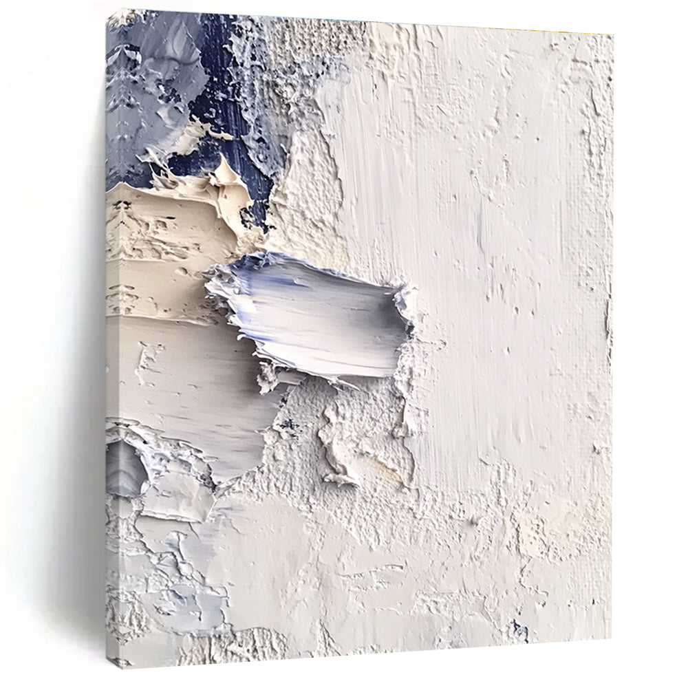 Textured White Blue Abstract Painting with Layered Strokes GER741