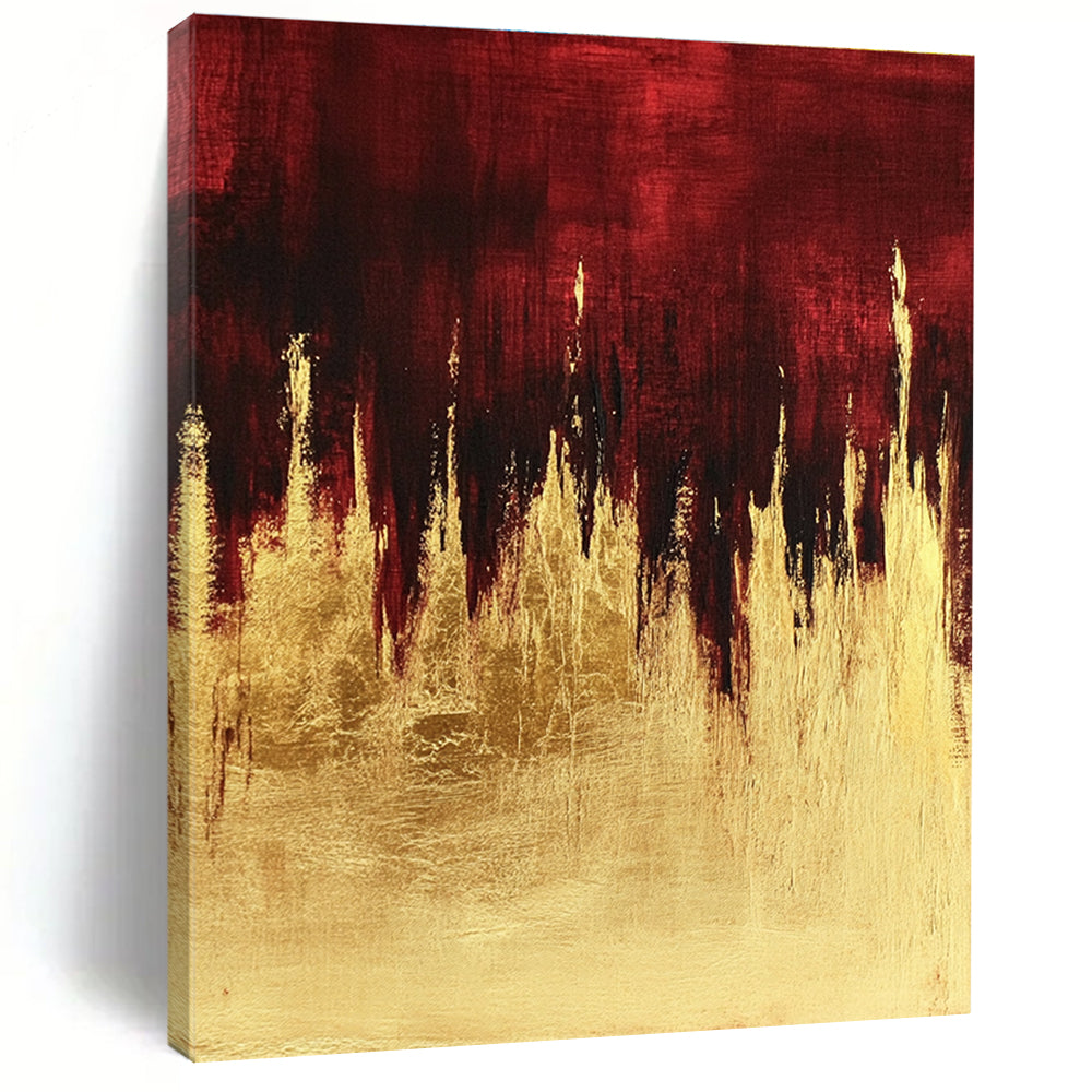 Red Gold Abstract Painting with Dramatic Drips GER729