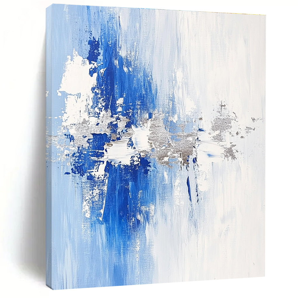 Blue and Silver Abstract Painting with Subtle Textures GER391