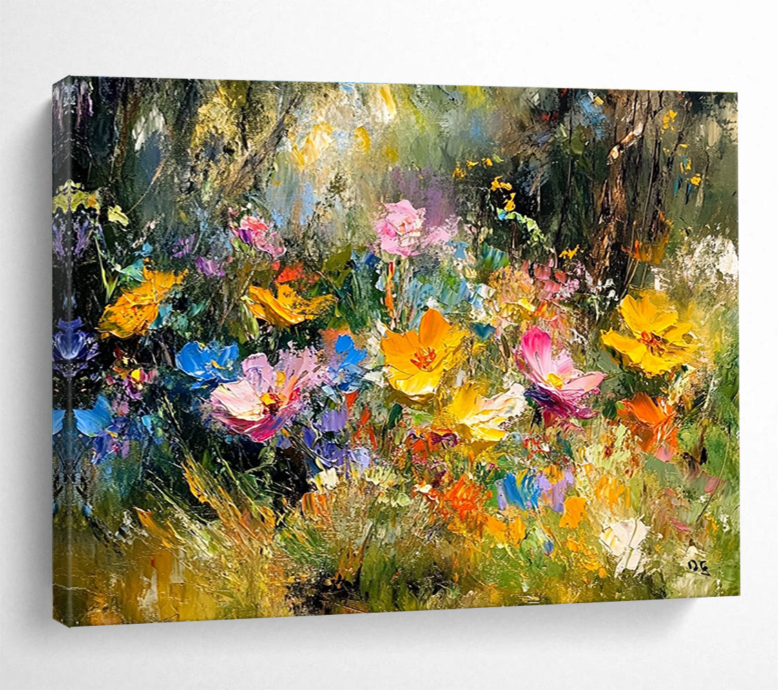 Vivid Floral Abstract Painting with Multicolor Blossoms DYP559