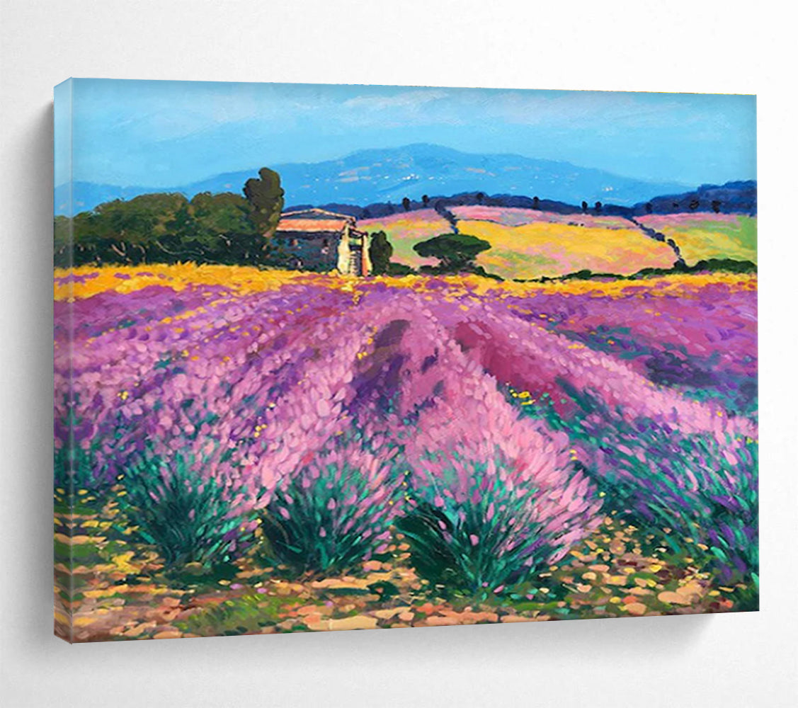 Purple Yellow Lavender Field Abstract Painting THY476