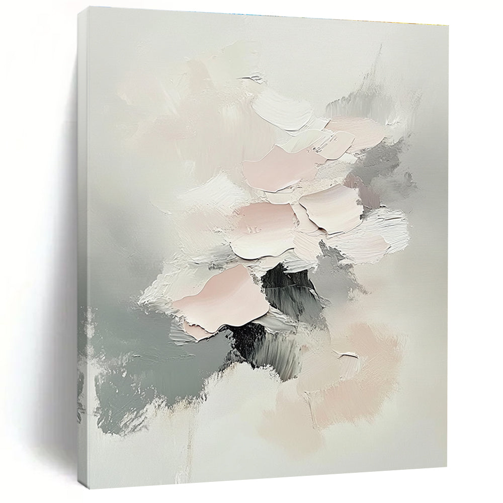 Light Pink Gray Abstract Painting with 3D - like Textures GER766