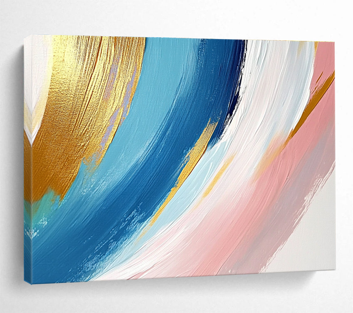 Gold Blue Pink - Flowing Brushstrokes Abstract Painting DYP035