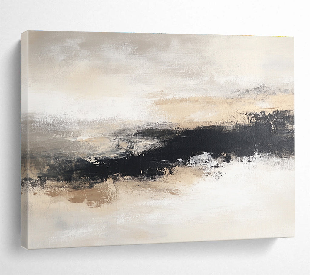 Beige and Black Abstract Painting with Landscape Motifs DYP405