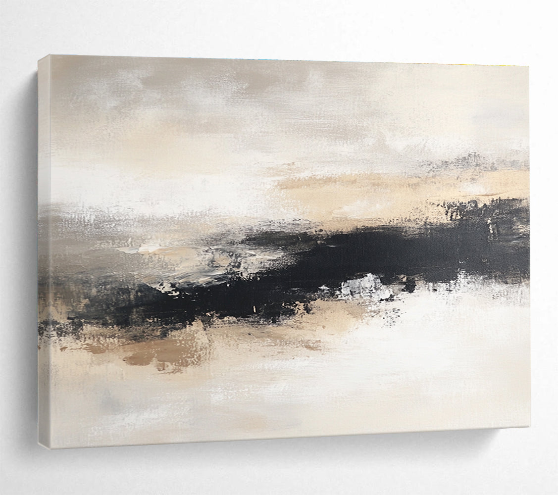Beige and Black Abstract Painting with Landscape Motifs DYP405
