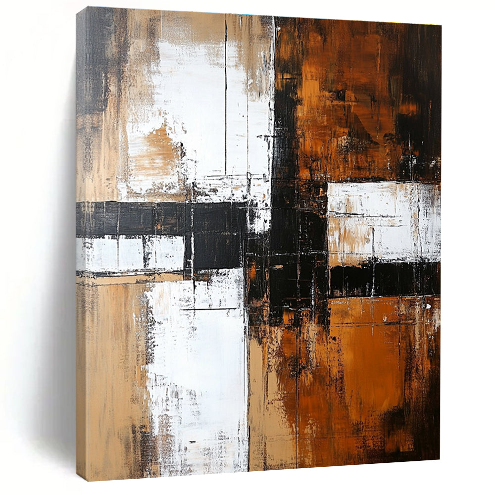 Brown White and Black Abstract Painting with Textured Layers GER672