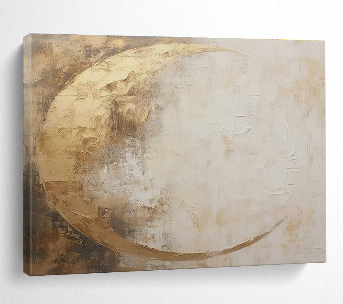 Golden and White Tones Abstract Moon - shaped Painting THY080
