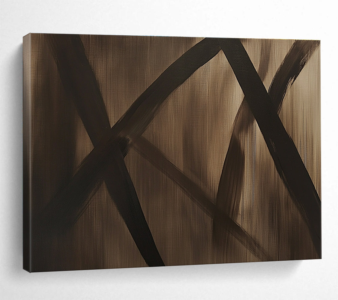 Brown and Black Abstract Lines Painting with Textured Background DYP507