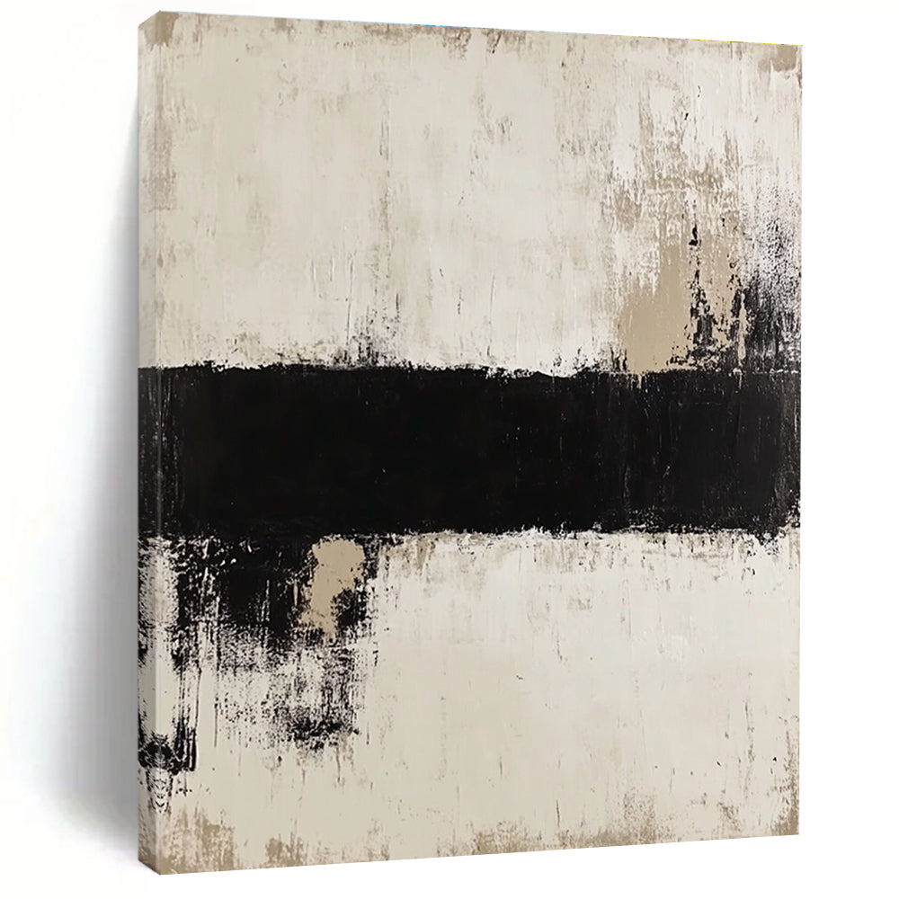 Black Beige and White Abstract Painting with Textured Layers GER637