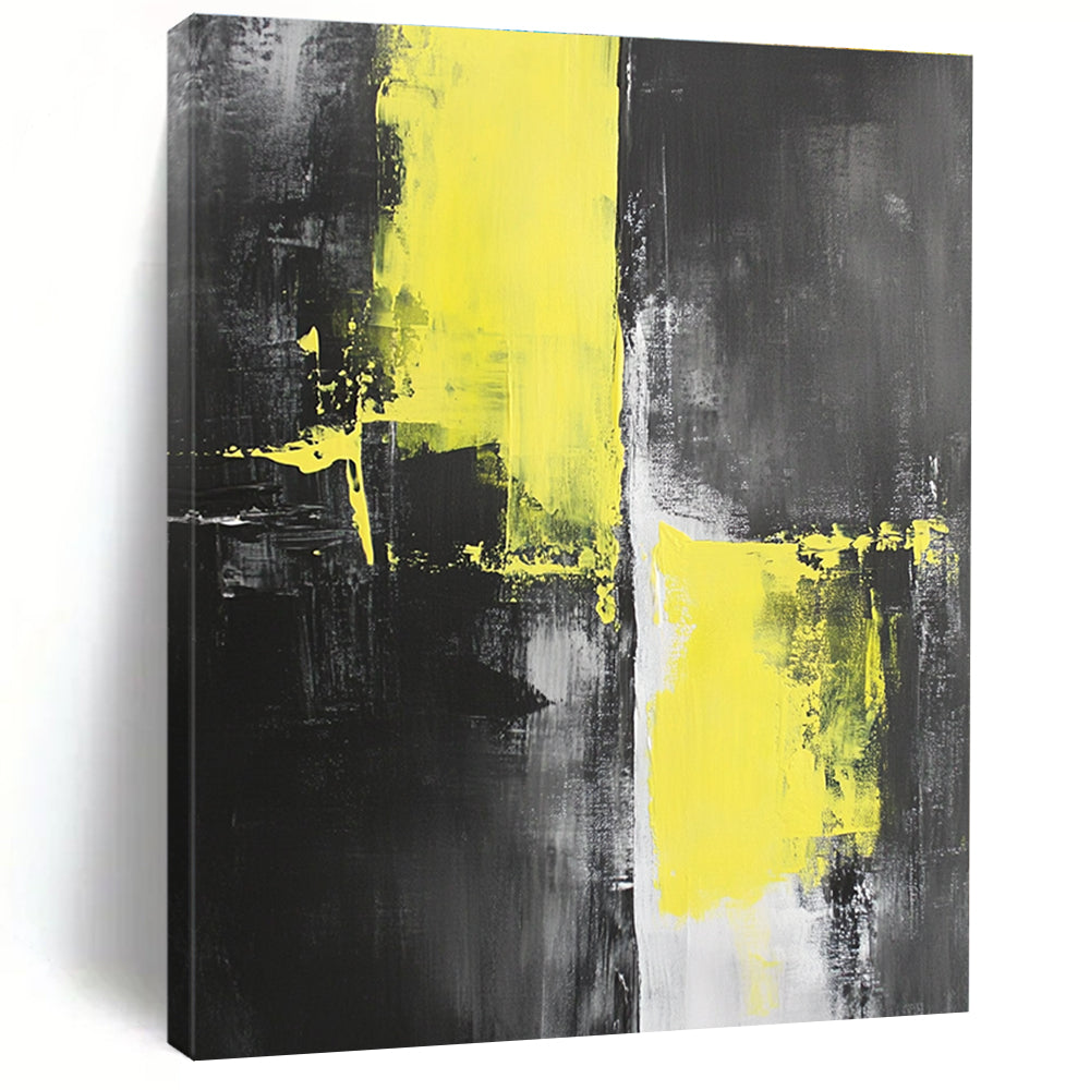Black Gray and Yellow Abstract Painting with Bold Accents GER505