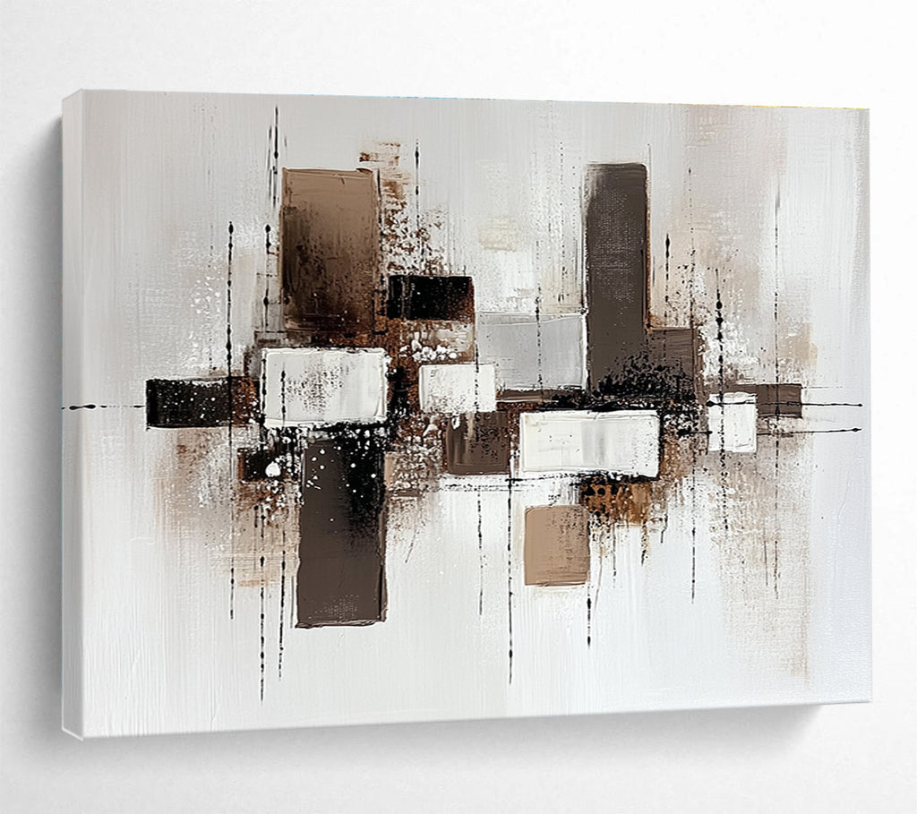 Neutral Tones Abstract Painting with Brown and White Shades DYP372