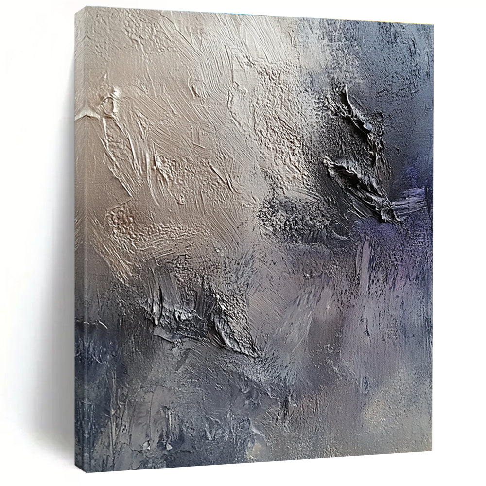 Gray and Purple Textured Abstract Painting with Dynamic Surfaces GER069