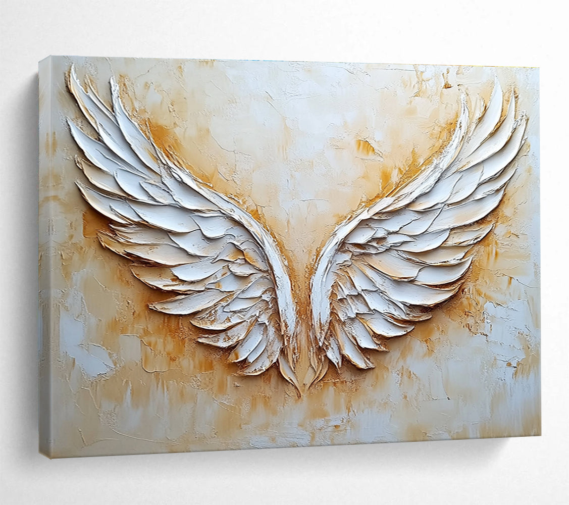 Large abstract angel wings oil painting in beige and white on textured canvas adds elegance and depth to any space.SC004