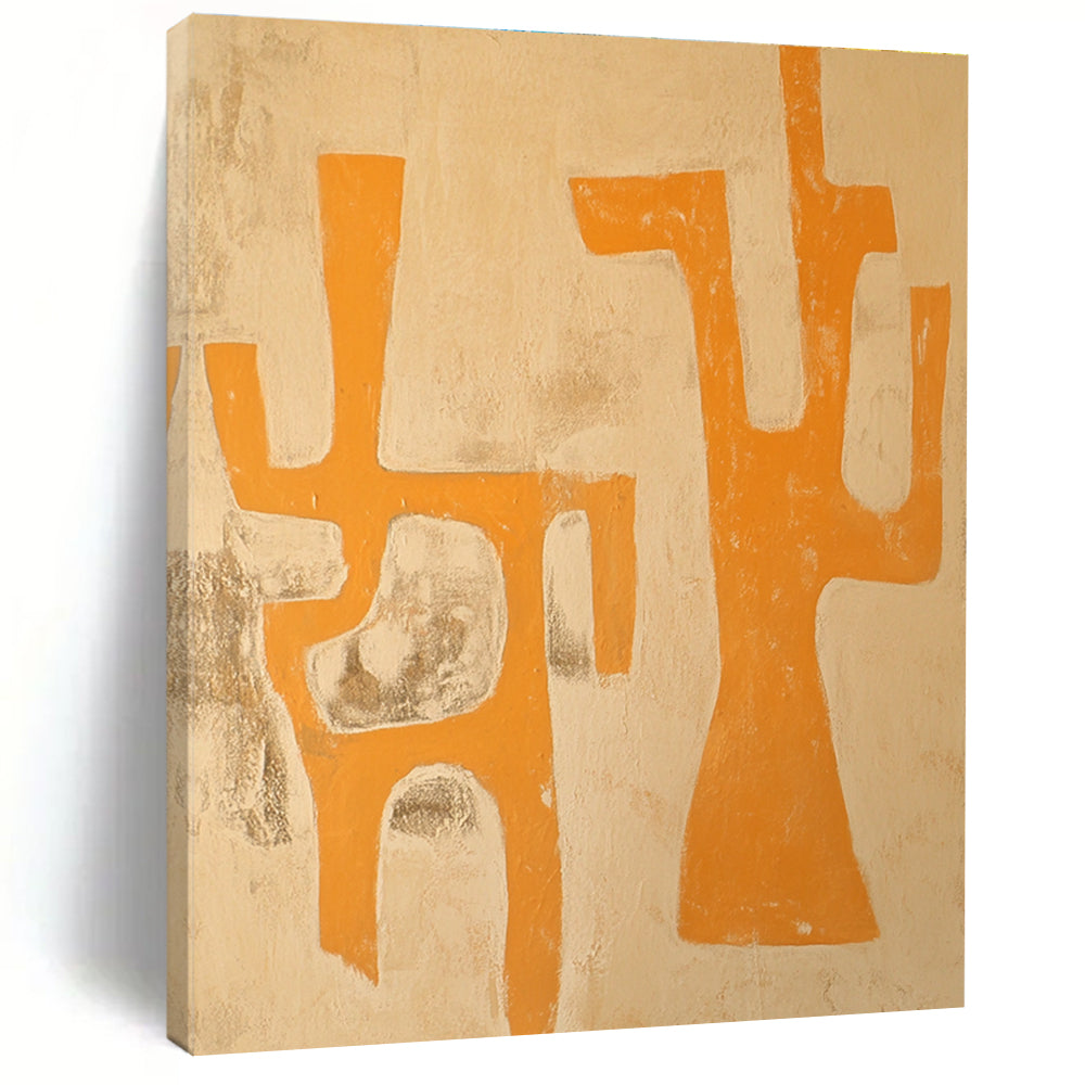Large abstract painting featuring an animal in light orange and beige tones with primitive figures capturing Jean-Paul Riopelle's unique style.STSC1109