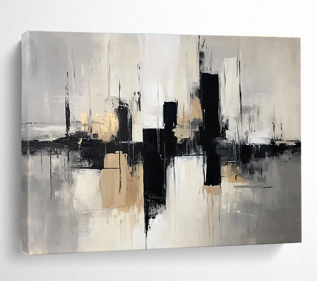 Grey Black and Gold City Abstract Painting with Reflection Details DYP178