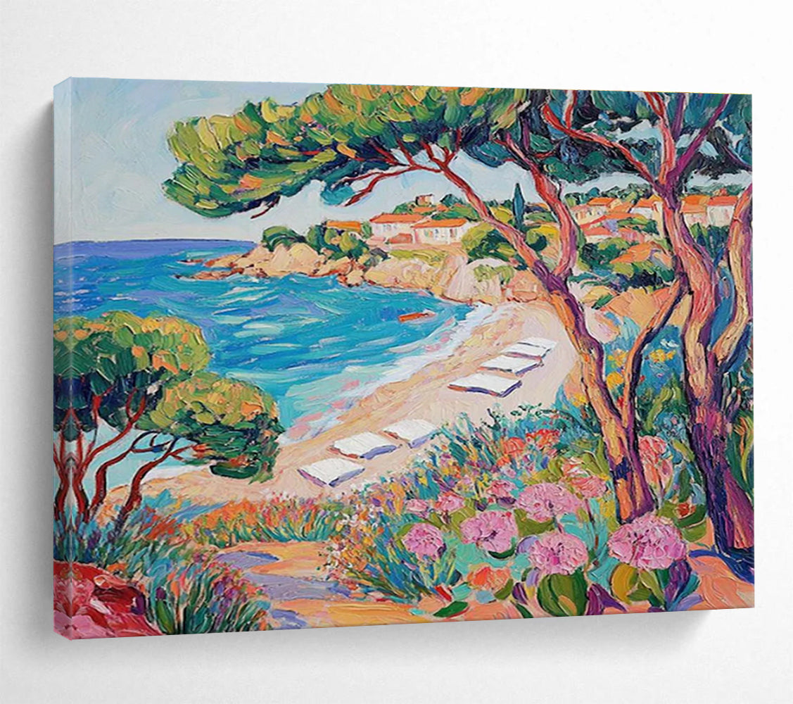 Beach View Abstract Painting with Colorful, Tropical Flair THY417