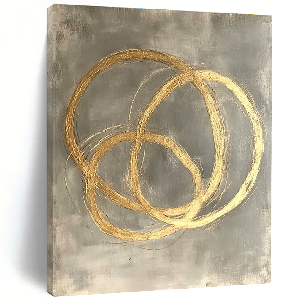 Golden Circles Abstract Painting on Gray Background GER270