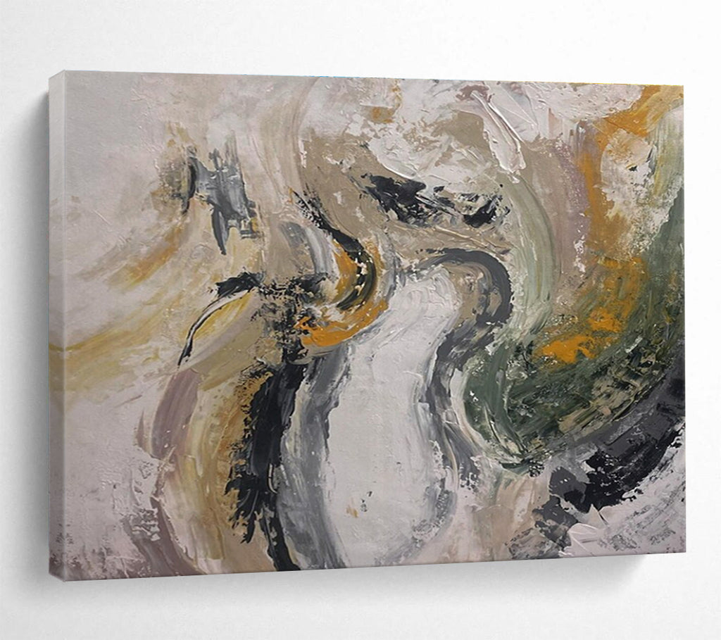 Gray Gold Green Abstract Painting with Subtle, Natural Inspirations THY387